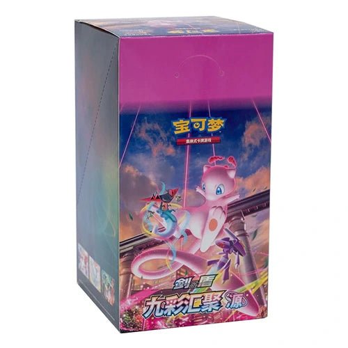 Pokémon CS4bC Nine Colors Gathering Slim Boosterbox – Chinese variant van Fusion Strike en Evolving Skies. Bevat 24 boosterpacks met kans op Mew V, Mew VMAX, Rayquaza V, Rayquaza VMAX, Secret Rares en Alternate Art kaarten.